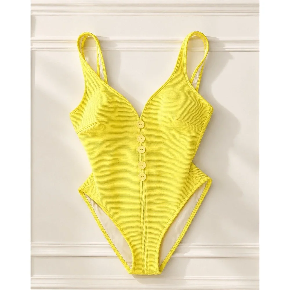 La Bianca Vintage Yellow Ribbed yacht party quiet luxuryOne Piece Swimsuit Women